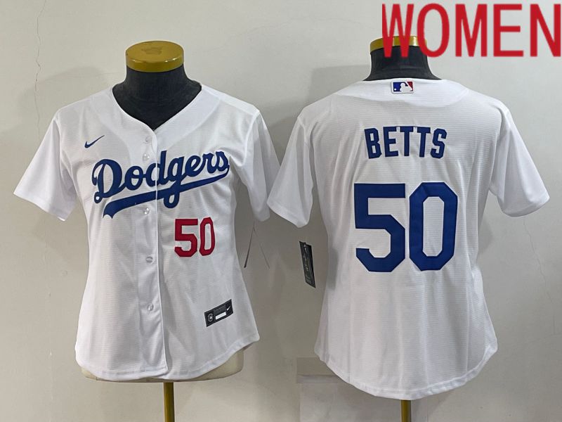 Women Los Angeles Dodgers 50 Betts White Game Nike 2022 MLB Jersey